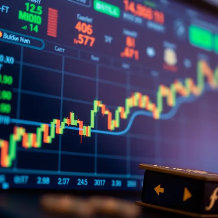 Illustration of forex trading charts with upward trends and currency symbols