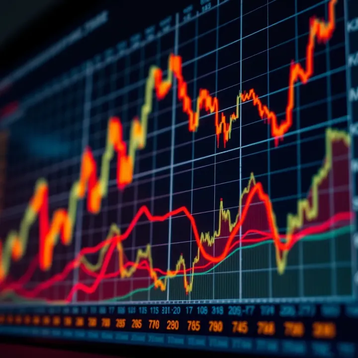 Fluctuating financial chart showing sharp rises and falls in the South African market