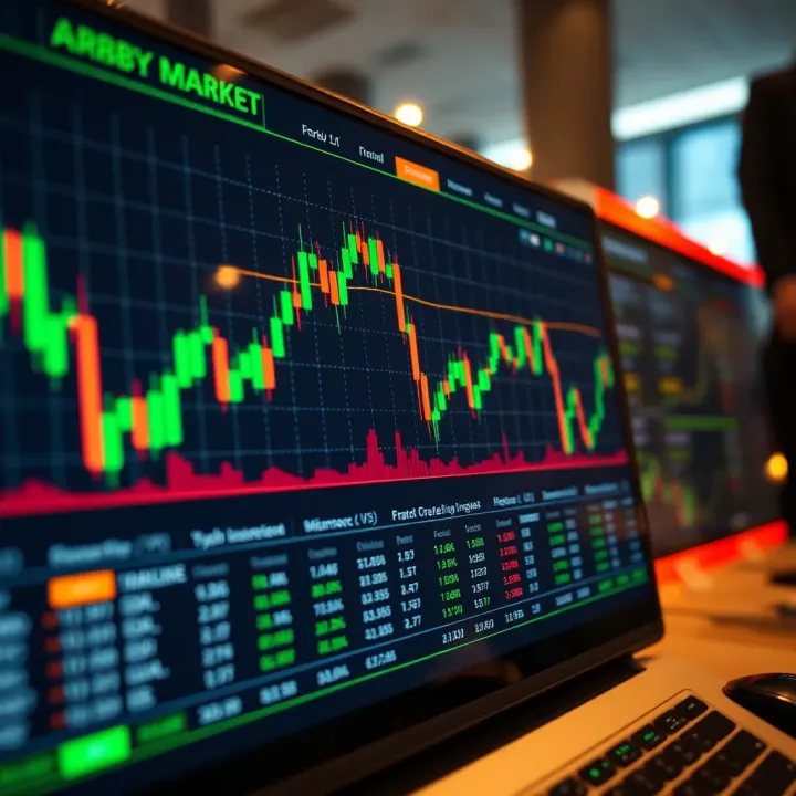 Graph showing stock market indices fluctuations on a digital trading platform
