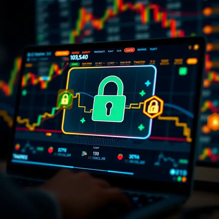 Security Measures for Safe Trading on IQ Option Illustration of a secure login screen with encryption symbols representing safety and data protection in online trading
