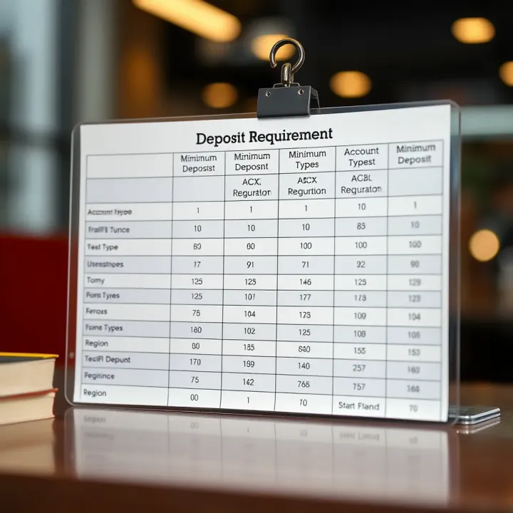 Comparison chart showing IronFX account types with corresponding minimum deposit requirements across different regions
