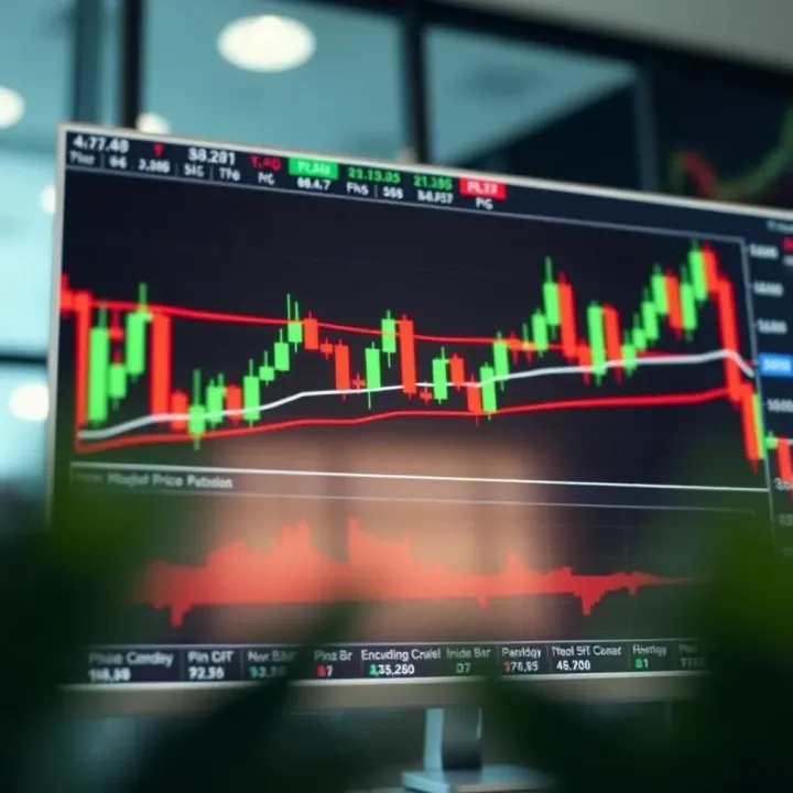 Common Price Action Patterns Visualized on Market Chart Chart illustrating common price action patterns such as pin bar, engulfing candle, and inside bar with clear market trend lines