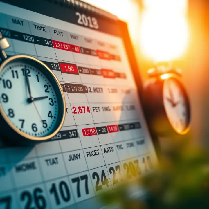 Calendar highlighting US daylight saving time periods with clocks adjusting to new times